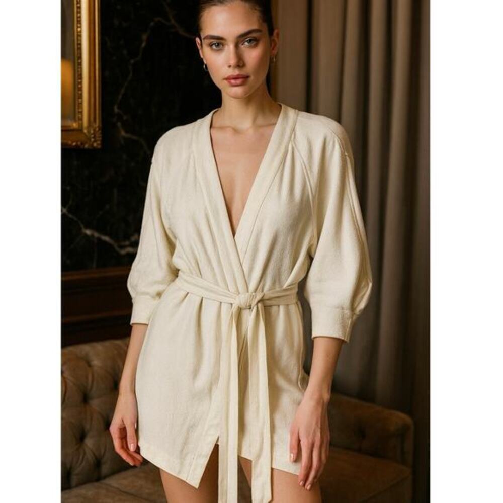 Bassike balloon sleeve short kimono with‎ keyhole